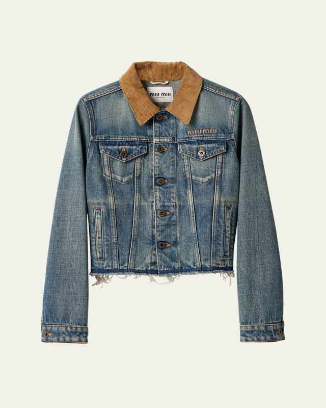 Velvet Collar Slim Denim Jacket